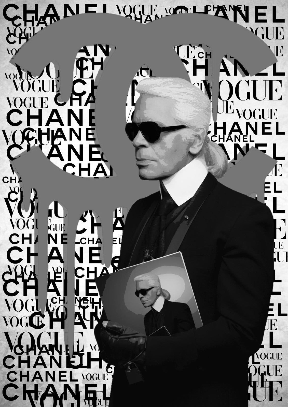 X88  - MEGA XXXL 160X90 CM Leinwandbilder inkl. Holzrahmen Karl Lagerfeld Mode Fashion Chanel Abstrakt Schwarz Weiß