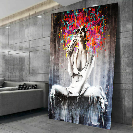 MEGA XXXL 160X90 CM Leinwandbilder inkl. Holzrahmen X143 Bunte Haare  Banksy