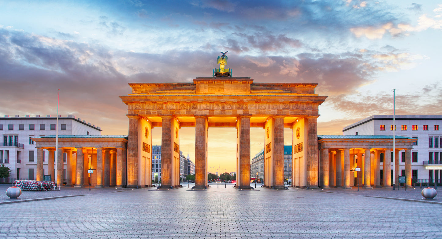 l134 MEGA XXXL 160X90 CM Leinwandbilder inkl. Holzrahmen Brandenburger Tor Bunt Orange Blau Himmel Wunderschön Berlin