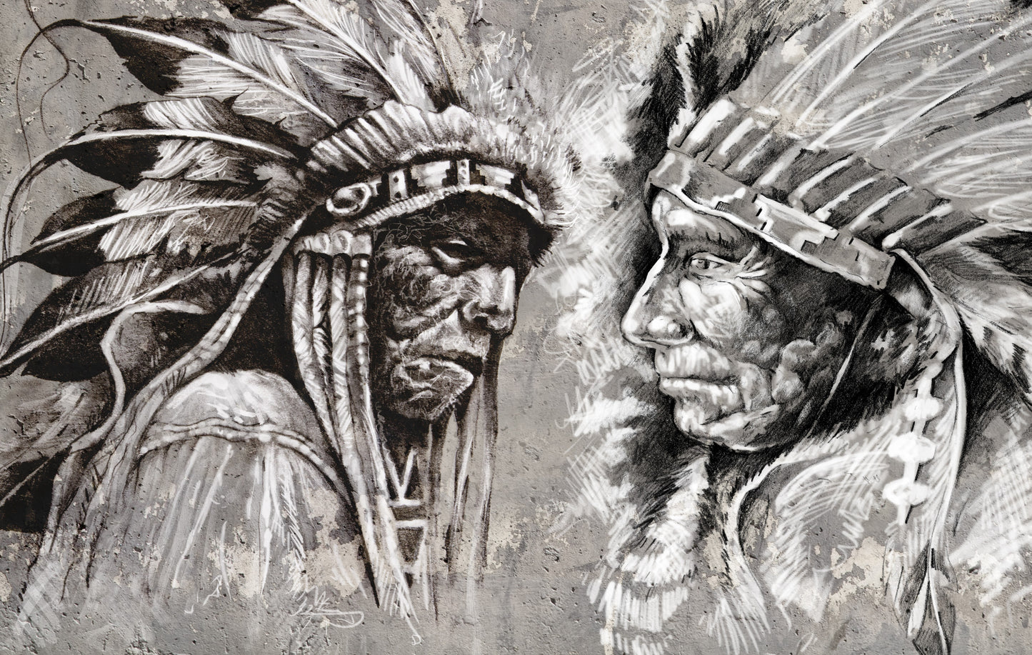 l151 MEGA XXXL 160X90 CM Leinwandbilder inkl. Holzrahmen Indianer Handgemalt Schwarz Weiß