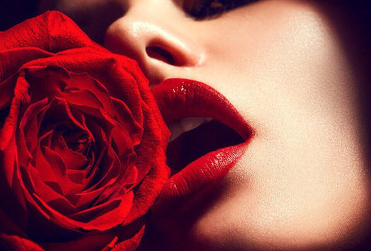 l176  MEGA XXXL 160X90 CM Leinwandbilder inkl. Holzrahmen FRAU ABSTRAKT Rose im Mund Lippen Rot BUNT MODERN