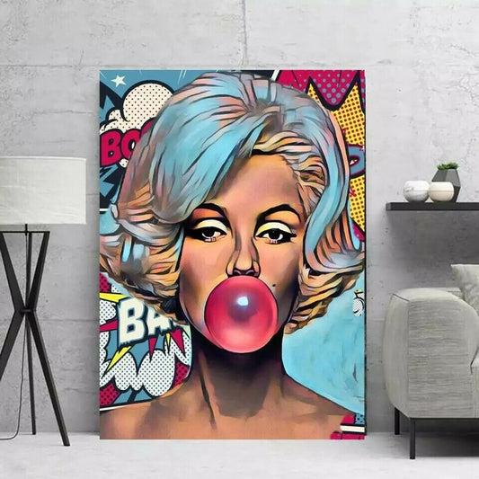 MEGA XXXL 160X90 CM Leinwandbilder inkl. Holzrahmen MARILYN MONROE KAUGUMMI WARHOL