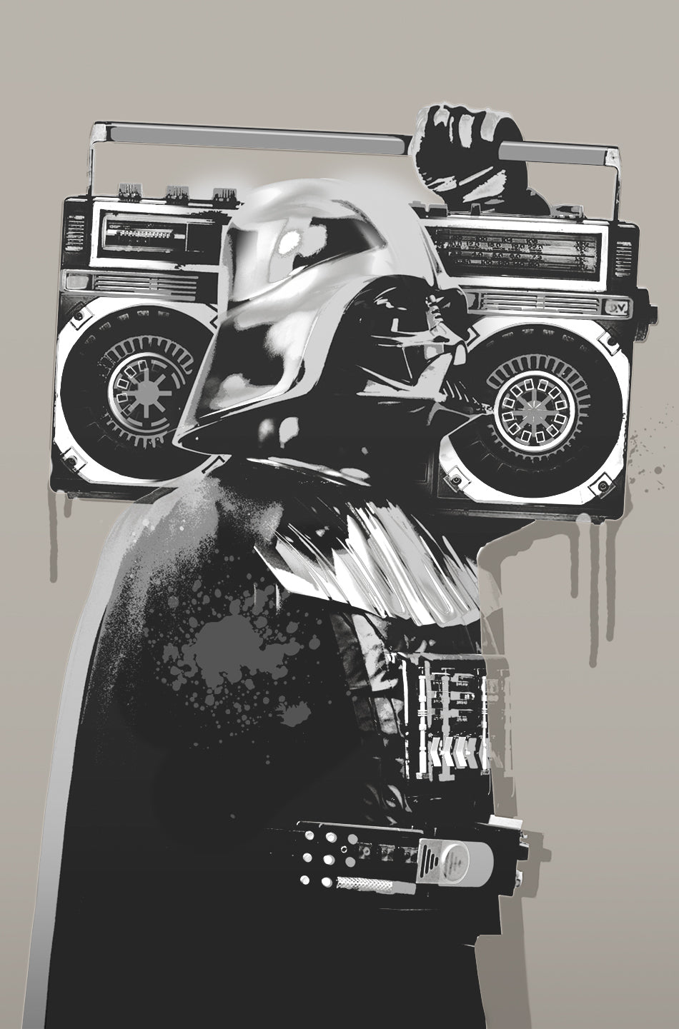 w10-DARTH MUSIC - MEGA XXXL 160X90 CM Leinwandbilder inkl. Holzrahmen - STAR WARS DARTH VADER MUSIK SCHWARZ WEISS BRAUN FILME