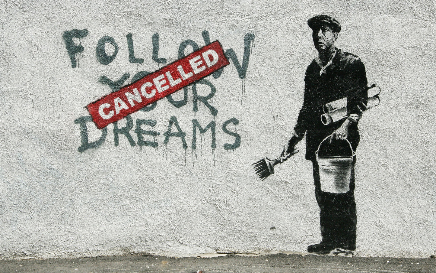 MEGA XXXL 160X90 CM Leinwandbilder inkl. Holzrahmen  Banksy Follow Your Dreams Cancelled