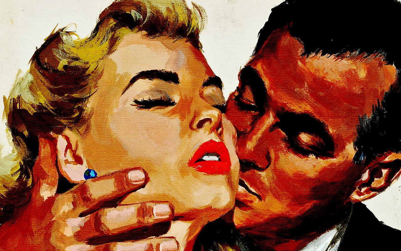 MEGA XXXL 160X90 CM Leinwandbilder inkl. Holzrahmen Retro Kuss 50er Liebespaar Frau Mann