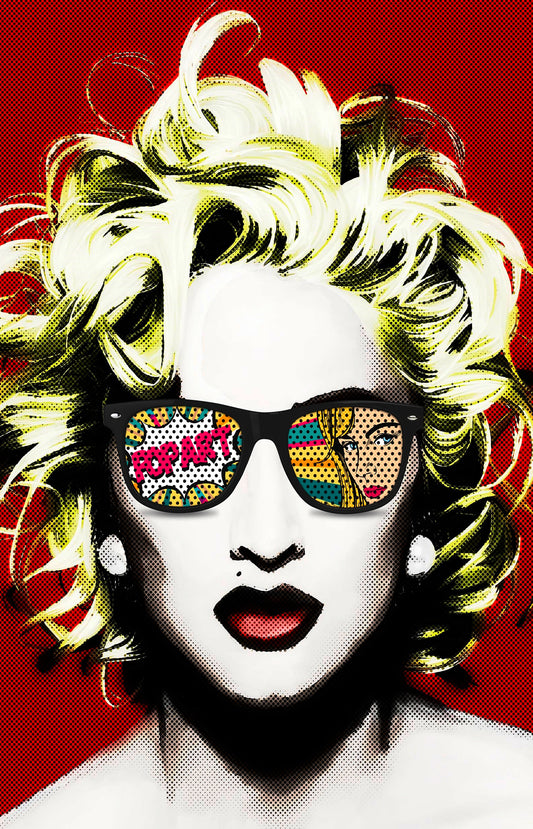 MEGA XXXL 160X90 CM Leinwandbilder inkl. Holzrahmen Madonna POP ART Musik Comic Rot Sonnenbrille