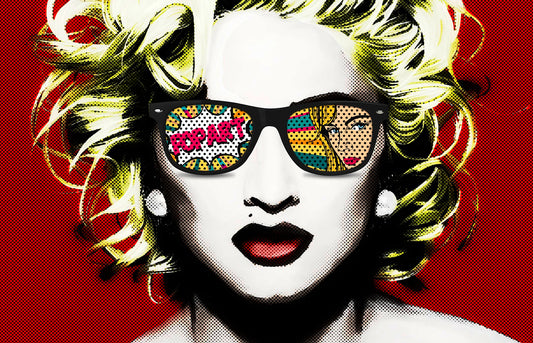 MEGA XXXL 160X90 CM Leinwandbilder inkl. HolzrahmenMadonna POP ART Musik Comic Rot Sonnenbrille