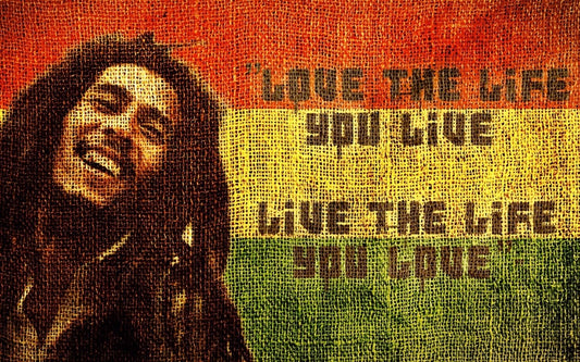 MEGA XXXL 160X90 CM Leinwandbilder inkl. Holzrahmen - Bob Marley Spruch Zitat Musik Reggae Flagge Rot Gelb Gruen