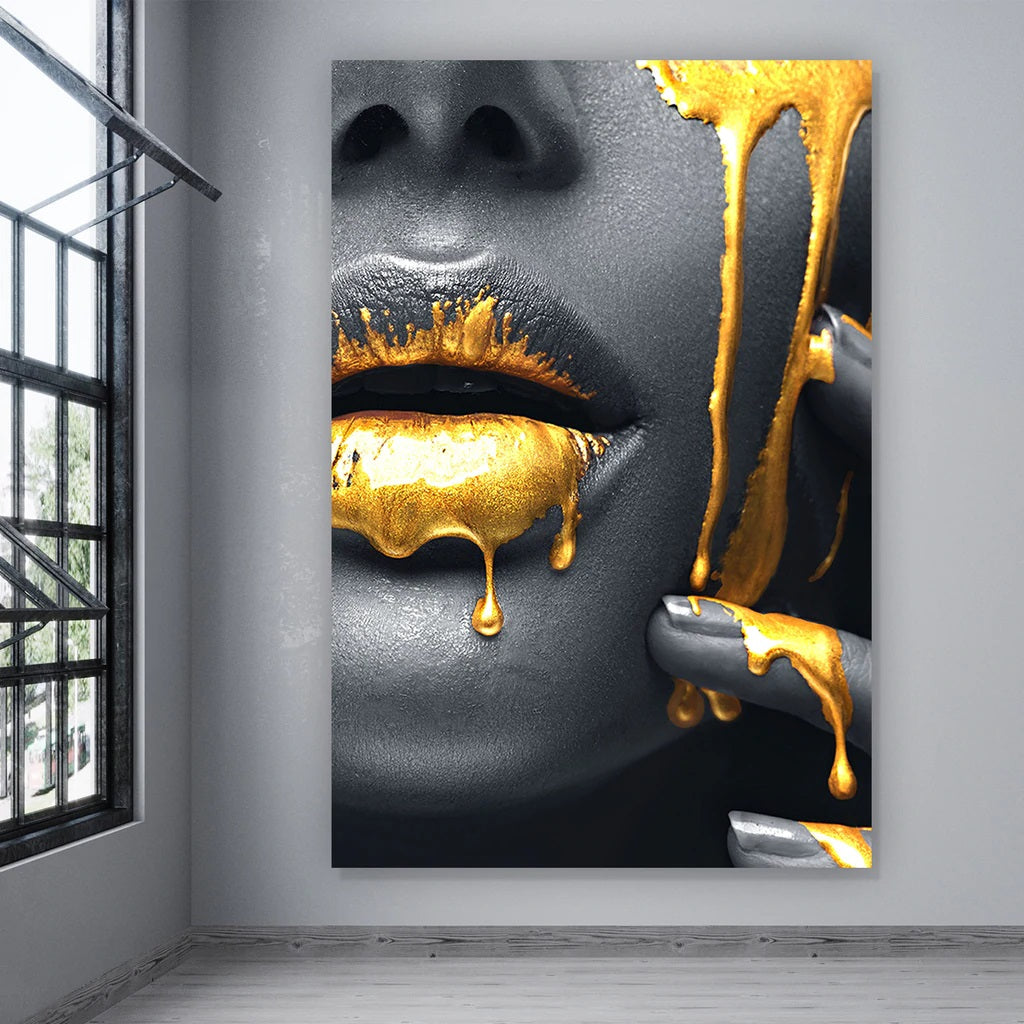 MEGA XXXL 160X90 CM Leinwandbilder inkl. Holzrahmen X130 Vertikal Goldlips